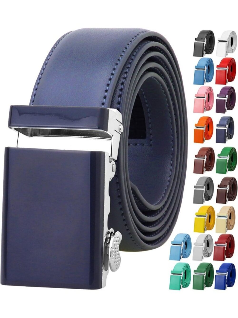 Genuine Leather Ratchet Belt for Men & Women, Automatic Sliding Buckle